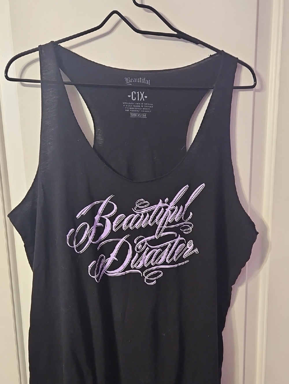 Beautiful Disaster Black Tank Top with Pink Script Branding